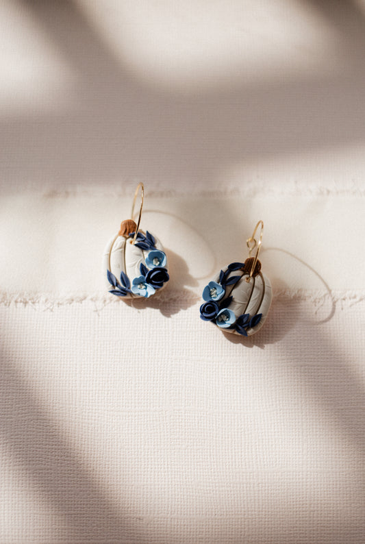 Ivory and Blue Floral Pumpkin