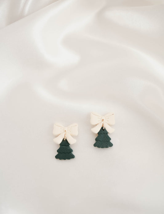 Christmas tree bow earrings