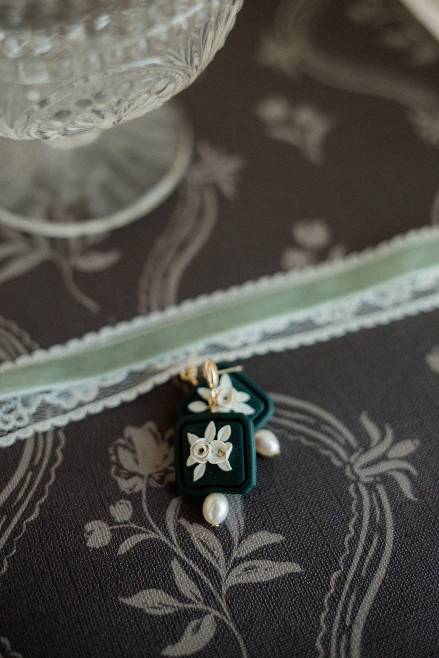 Deep Green Rose Garden Earrings