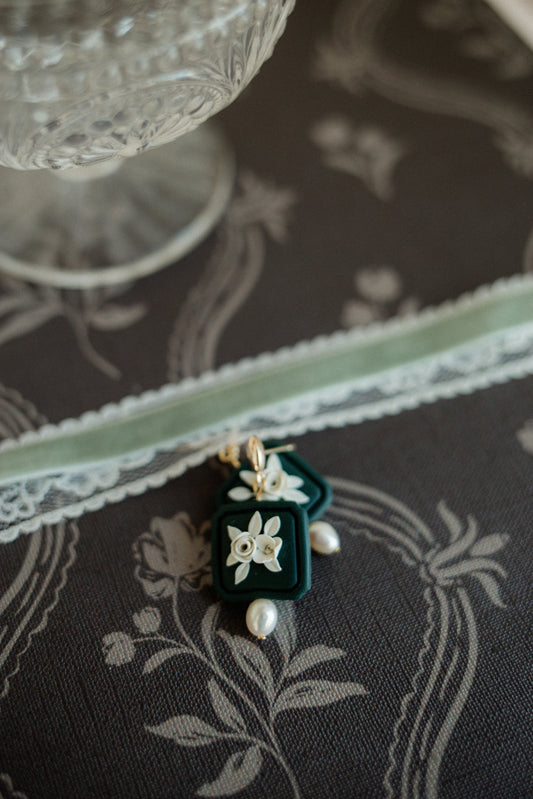 Deep Green Rose Garden Earrings